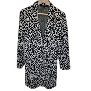 Marc New York Black White Leopard Cheetah Print Cardigan Sweater Coat Sz M